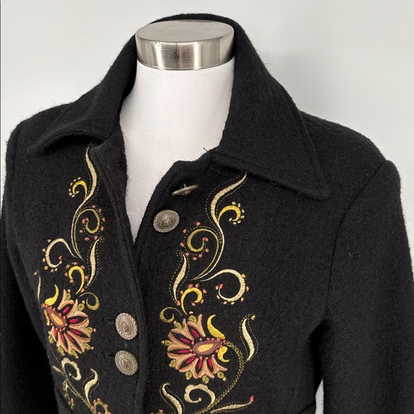 Vintage Y2K Carson Womens Black Boiled Wool Embroidered Dresscoat Size M - Picture 3 of 16